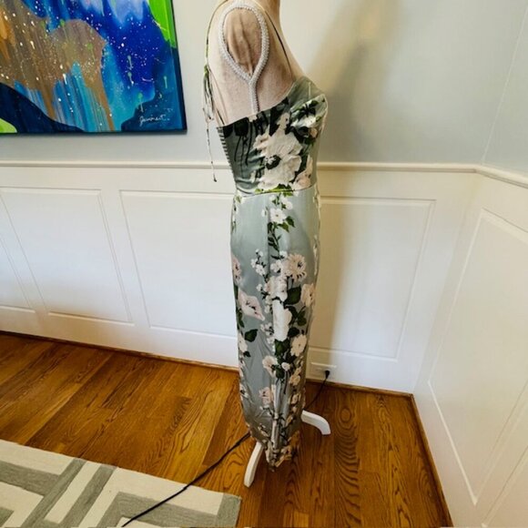 Reformation Marguerite Floral Silk Midi Dress Tarragon Size 2 Cocktail Party NWT - Picture 9 of 14